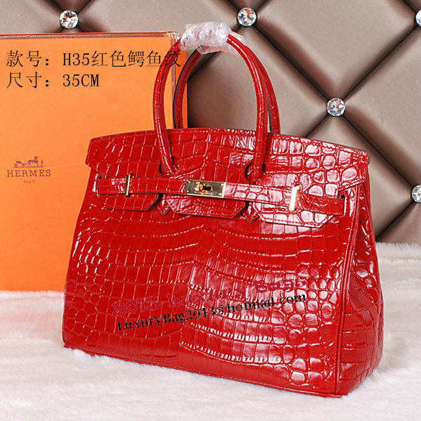 Hermes Birkin 35CM Tote Bag Shiny Croco Leather H35C Red Hermes Birkin 35CM Tote Bag Shiny Croco Leather H35C Red