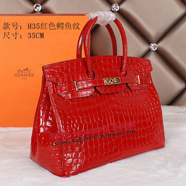 Hermes Birkin 35CM Tote Bag Shiny Croco Leather H35C Red Hermes Birkin 35CM Tote Bag Shiny Croco Leather H35C Red