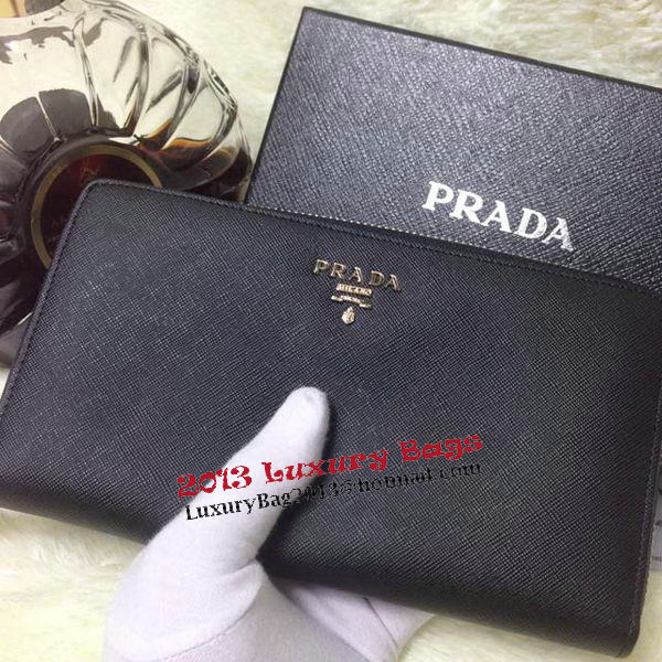 Prada Saffiano Leather Large Zippy Wallets Black Prada Saffiano Leather Large Zippy Wallets Black