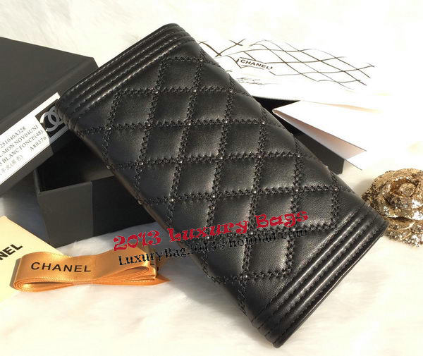 Boy Chanel Matelasse Long Wallet Original Sheepskin Leather A80376 Black Boy Chanel Matelasse Long Wallet Original Sheepskin Leather A80376 Black