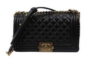 Boy Chanel Flap Shoulder Bags Black Original Sheepskin A67025 Gold Boy Chanel Flap Shoulder Bags Black Original Sheepskin A67025 Gold