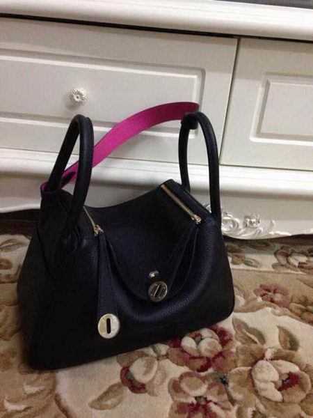 Hermes Lindy 30CM Black Leather Shoulder Bag HLD30 Gold