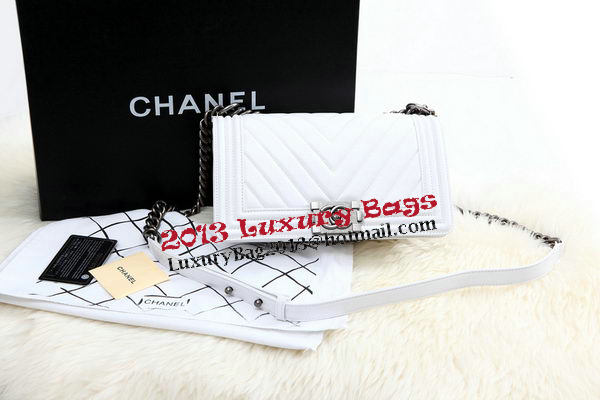 Boy Chanel Flap Bag Calfskin Chevron Quilting A67086 White Boy Chanel Flap Bag Calfskin Chevron Quilting A67086 White