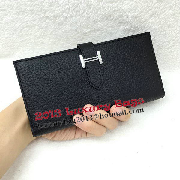Hermes Bearn Japonaise Bi-Fold Wallet Litchi Leather A208 Black Hermes Bearn Japonaise Bi-Fold Wallet Litchi Leather A208 Black