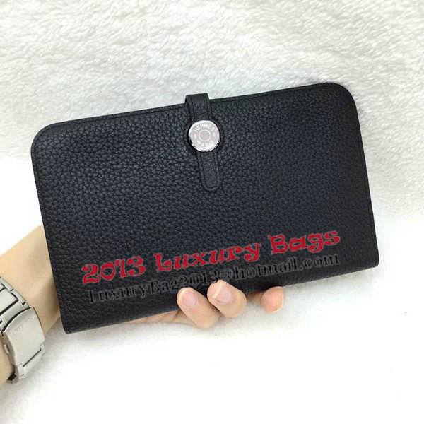 Hermes Dogon Combined Wallet Litchi Leather A508 Black Hermes Dogon Combined Wallet Litchi Leather A508 Black