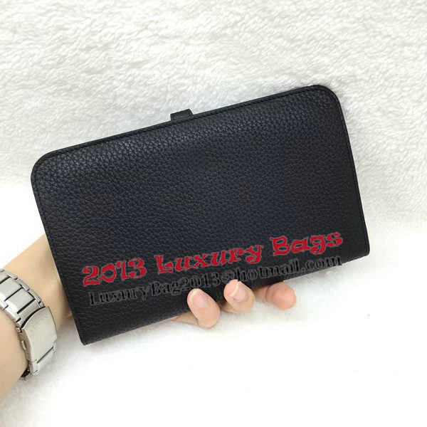 Hermes Dogon Combined Wallet Litchi Leather A508 Black Hermes Dogon Combined Wallet Litchi Leather A508 Black