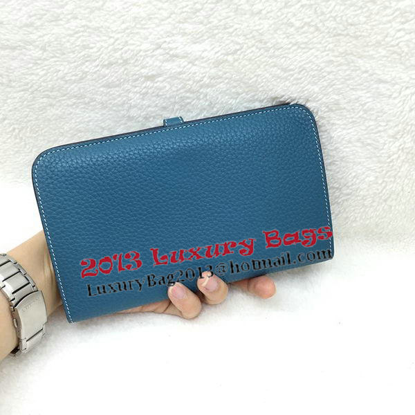 Hermes Dogon Combined Wallet Litchi Leather A508 Blue Hermes Dogon Combined Wallet Litchi Leather A508 Blue
