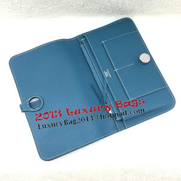 Hermes Dogon Combined Wallet Litchi Leather A508 Blue Hermes Dogon Combined Wallet Litchi Leather A508 Blue