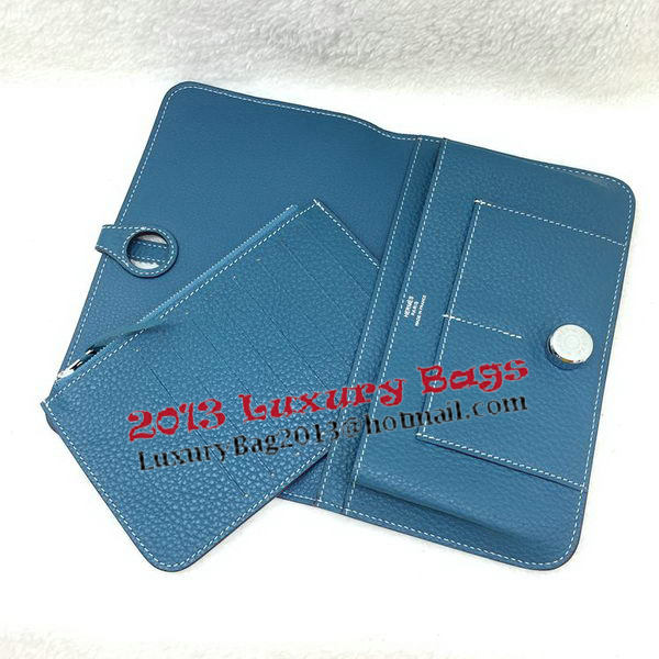 Hermes Dogon Combined Wallet Litchi Leather A508 Blue Hermes Dogon Combined Wallet Litchi Leather A508 Blue