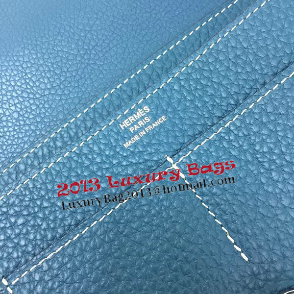 Hermes Dogon Combined Wallet Litchi Leather A508 Blue Hermes Dogon Combined Wallet Litchi Leather A508 Blue