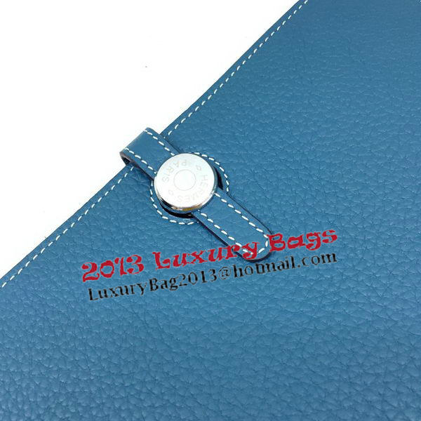 Hermes Dogon Combined Wallet Litchi Leather A508 Blue Hermes Dogon Combined Wallet Litchi Leather A508 Blue