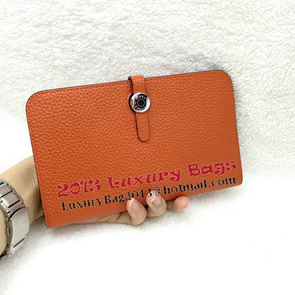Hermes Dogon Combined Wallet Litchi Leather A508 Orange Hermes Dogon Combined Wallet Litchi Leather A508 Orange