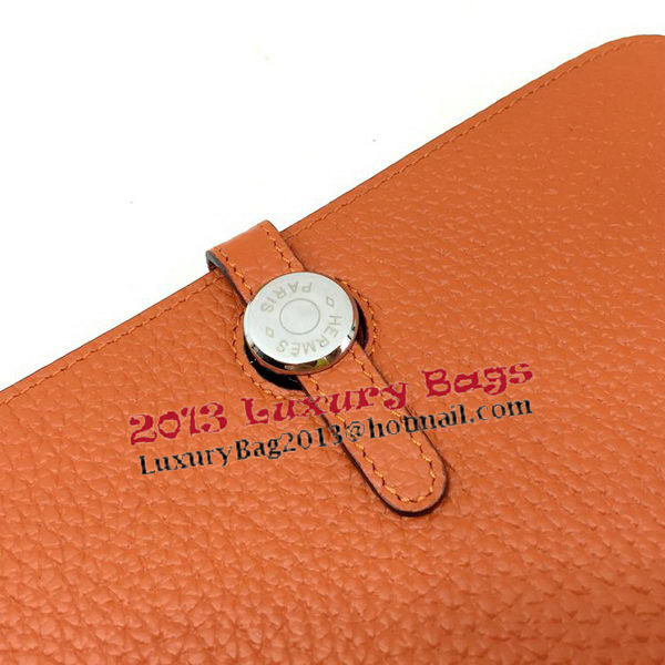 Hermes Dogon Combined Wallet Litchi Leather A508 Orange Hermes Dogon Combined Wallet Litchi Leather A508 Orange