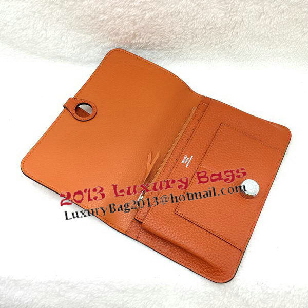 Hermes Dogon Combined Wallet Litchi Leather A508 Orange Hermes Dogon Combined Wallet Litchi Leather A508 Orange