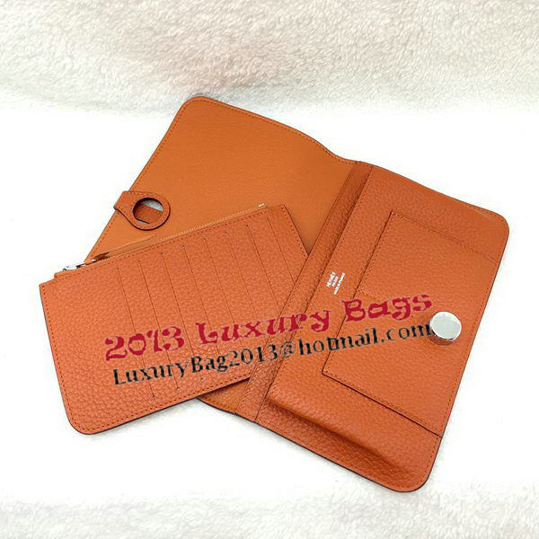 Hermes Dogon Combined Wallet Litchi Leather A508 Orange Hermes Dogon Combined Wallet Litchi Leather A508 Orange