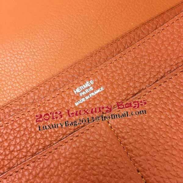 Hermes Dogon Combined Wallet Litchi Leather A508 Orange Hermes Dogon Combined Wallet Litchi Leather A508 Orange