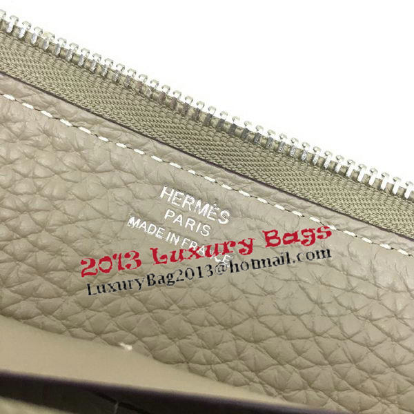 Hermes Evelyn Long Zip Wallet Litchi A808 Grey