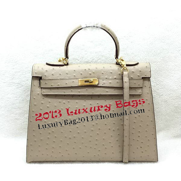 Hermes Kelly 32cm Shoulder Bag Ostrich Leather K32LI Apricot