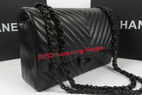 Chanel Classic Flap Bag Sheepskin Chevron Quilting A1113 Black Chanel Classic Flap Bag Sheepskin Chevron Quilting A1113 Black