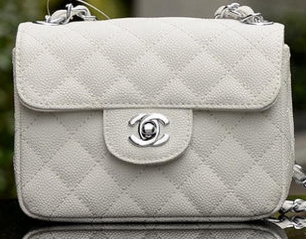 Chanel Classic MINI Flap Bag White Cannage Pattern A1115 Silver