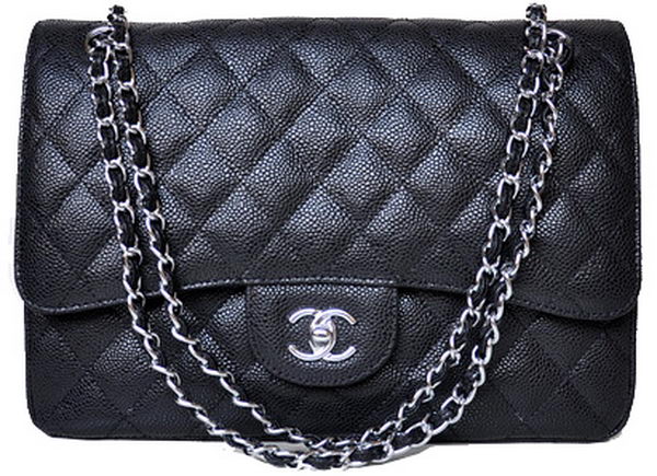 Chanel Jumbo Quilted Classic Flap Bag Black Cannage Patterns A58600 Silver