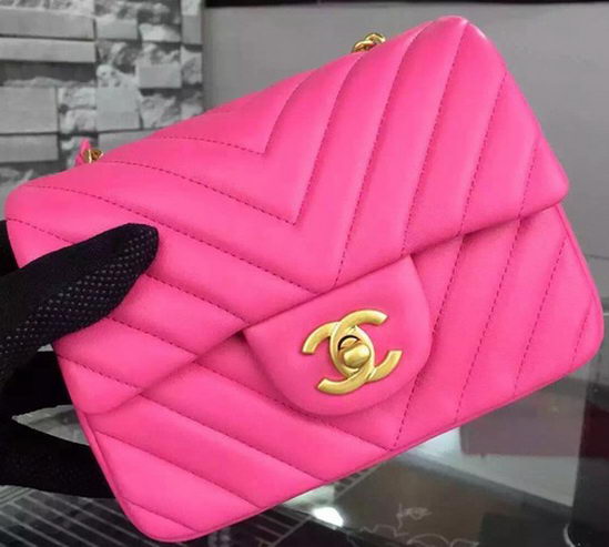 Chanel Classic mini Flap Bag Chevron Sheepskin Leather A68748 Rose