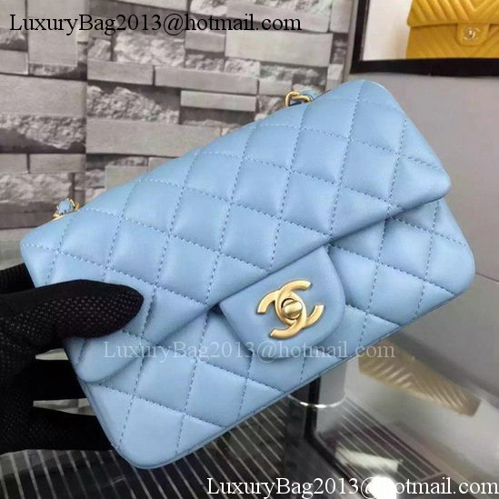 Chanel Classic mini Flap Bag SkyBlue Sheepskin Leather A67350 Gold Chanel Classic mini Flap Bag SkyBlue Sheepskin Leather A67350 Gold