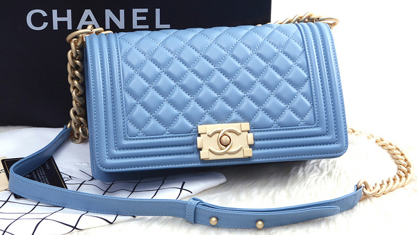 Boy Chanel Flap Shoulder Bag SkyBlue Sheepskin Leather A67086 Gold