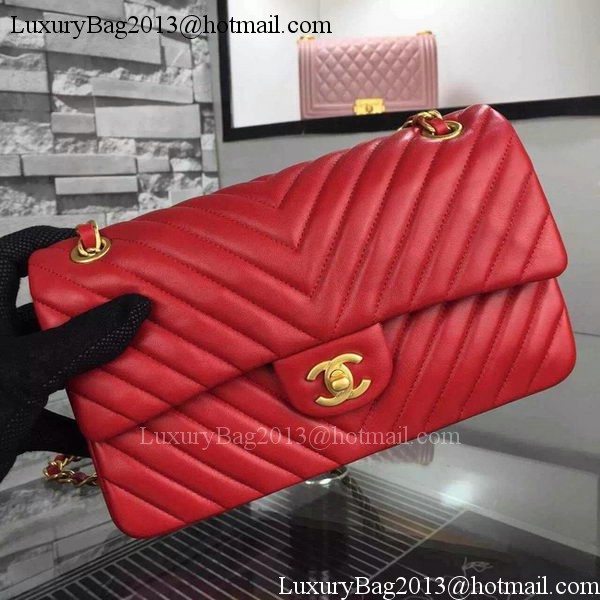 Chanel 2.55 Series Flap Bag Red Lambskin Chevron Leather A5023 Gold Chanel 2.55 Series Flap Bag Red Lambskin Chevron Leather A5023 Gold