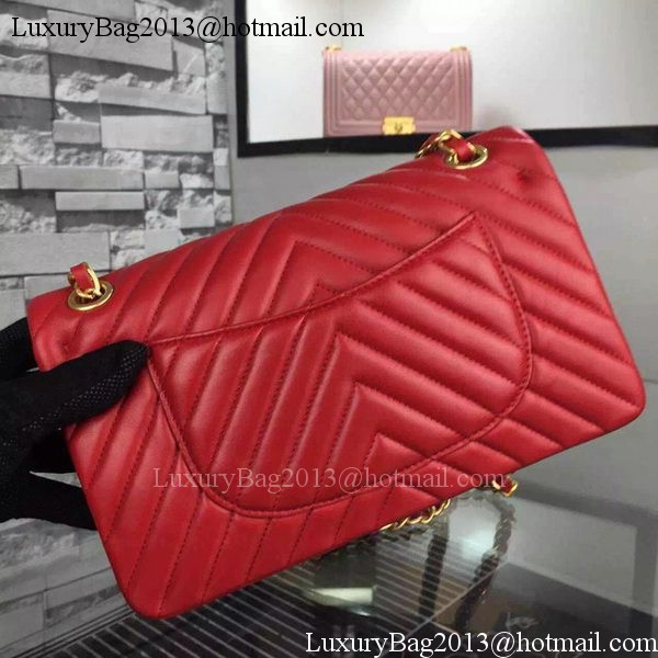 Chanel 2.55 Series Flap Bag Red Lambskin Chevron Leather A5023 Gold Chanel 2.55 Series Flap Bag Red Lambskin Chevron Leather A5023 Gold