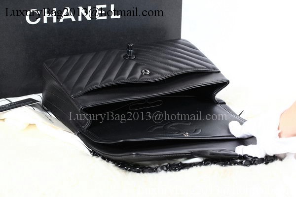 Chanel 2.55 Series Flap Bag Sheepskin Chevron Leather A1112 Black Chanel 2.55 Series Flap Bag Sheepskin Chevron Leather A1112 Black