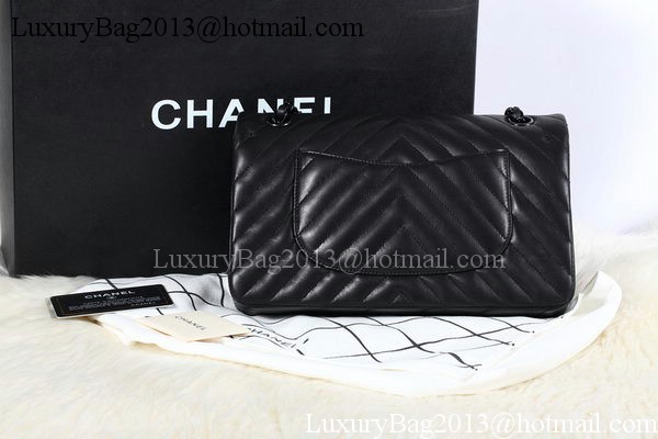 Chanel 2.55 Series Flap Bag Sheepskin Chevron Leather A1112 Black Chanel 2.55 Series Flap Bag Sheepskin Chevron Leather A1112 Black