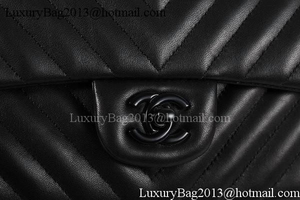 Chanel 2.55 Series Flap Bag Sheepskin Chevron Leather A1112 Black Chanel 2.55 Series Flap Bag Sheepskin Chevron Leather A1112 Black