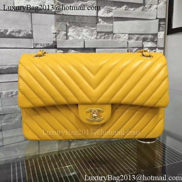 Chanel 2.55 Series Flap Bag Yellow Lambskin Chevron Leather A5023 Gold Chanel 2.55 Series Flap Bag Yellow Lambskin Chevron Leather A5023 Gold