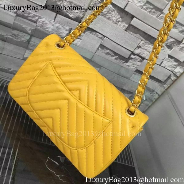 Chanel 2.55 Series Flap Bag Yellow Lambskin Chevron Leather A5023 Gold Chanel 2.55 Series Flap Bag Yellow Lambskin Chevron Leather A5023 Gold