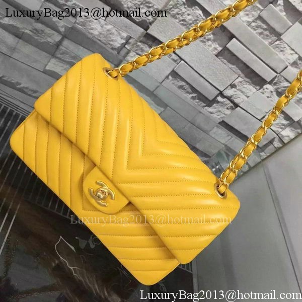 Chanel 2.55 Series Flap Bag Yellow Lambskin Chevron Leather A5023 Gold Chanel 2.55 Series Flap Bag Yellow Lambskin Chevron Leather A5023 Gold