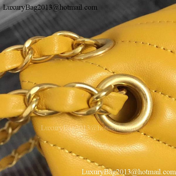 Chanel 2.55 Series Flap Bag Yellow Lambskin Chevron Leather A5023 Gold Chanel 2.55 Series Flap Bag Yellow Lambskin Chevron Leather A5023 Gold