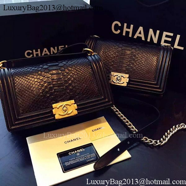 Chanel Boy Flap Shoulder Bag Black Python Leather A66095 Silver Chanel Boy Flap Shoulder Bag Black Python Leather A66095 Silver