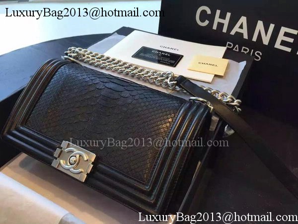 Chanel Boy Flap Shoulder Bag Black Python Leather A66095 Silver Chanel Boy Flap Shoulder Bag Black Python Leather A66095 Silver