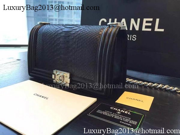 Chanel Boy Flap Shoulder Bag Black Python Leather A66095 Silver Chanel Boy Flap Shoulder Bag Black Python Leather A66095 Silver