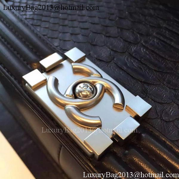 Chanel Boy Flap Shoulder Bag Black Python Leather A66095 Silver Chanel Boy Flap Shoulder Bag Black Python Leather A66095 Silver