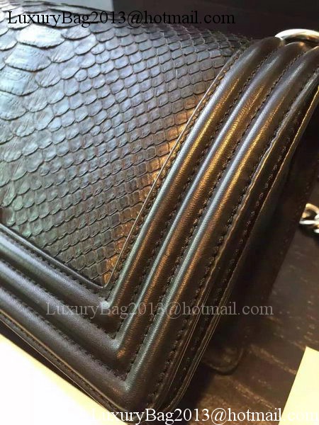 Chanel Boy Flap Shoulder Bag Black Python Leather A66095 Silver Chanel Boy Flap Shoulder Bag Black Python Leather A66095 Silver