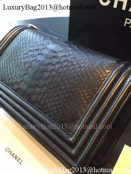 Chanel Boy Flap Shoulder Bag Black Python Leather A66095 Silver Chanel Boy Flap Shoulder Bag Black Python Leather A66095 Silver
