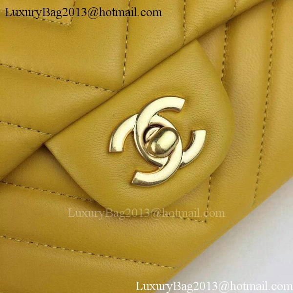 Chanel mini Classic Flap Bag Yellow Original Sheepskin Chevron Leather CHA5500 Gold Chanel mini Classic Flap Bag Yellow Original Sheepskin Chevron Leather CHA5500 Gold