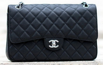 Chanel Jumbo Classic Black Cannage Pattern Flap Bag A58600 Silver Chanel Jumbo Classic Black Cannage Pattern Flap Bag A58600 Silver