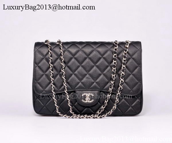 Chanel Jumbo Flap Bag Black Cannage Pattern A28600 Silver Chanel Jumbo Flap Bag Black Cannage Pattern A28600 Silver