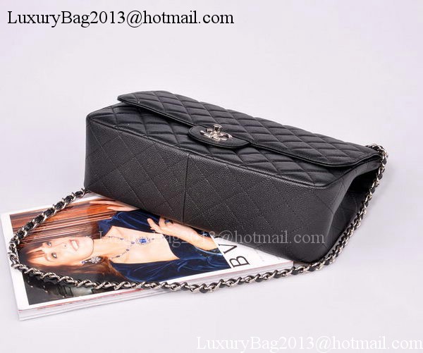 Chanel Jumbo Flap Bag Black Cannage Pattern A28600 Silver Chanel Jumbo Flap Bag Black Cannage Pattern A28600 Silver