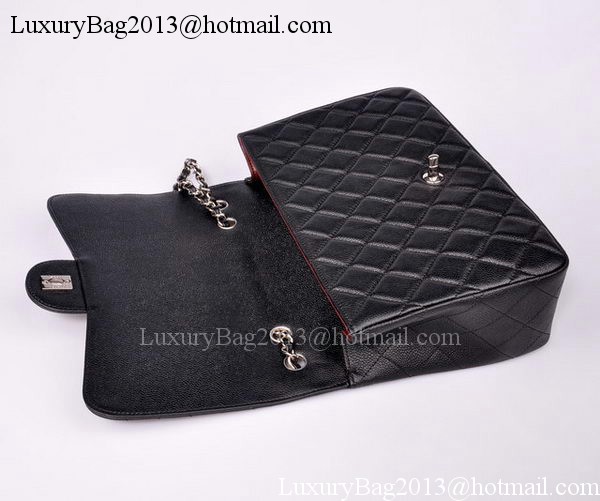 Chanel Jumbo Flap Bag Black Cannage Pattern A28600 Silver Chanel Jumbo Flap Bag Black Cannage Pattern A28600 Silver