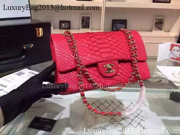 Chanel 2.55 Series Flap Bags Red Original Python Leather A1112SA Gold