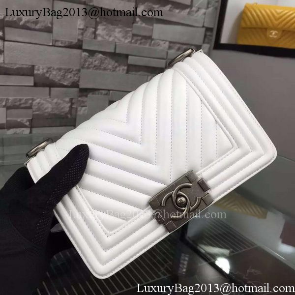 Boy Chanel mini Flap Bag Original Chevron Sheepskin Leather A5707 White Boy Chanel mini Flap Bag Original Chevron Sheepskin Leather A5707 White